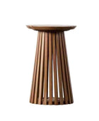 Sloping Acacia Wood Slatted Side Table - The Farthing