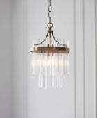 Small Antique Brass & Glass Rod Pendant Light - The Farthing