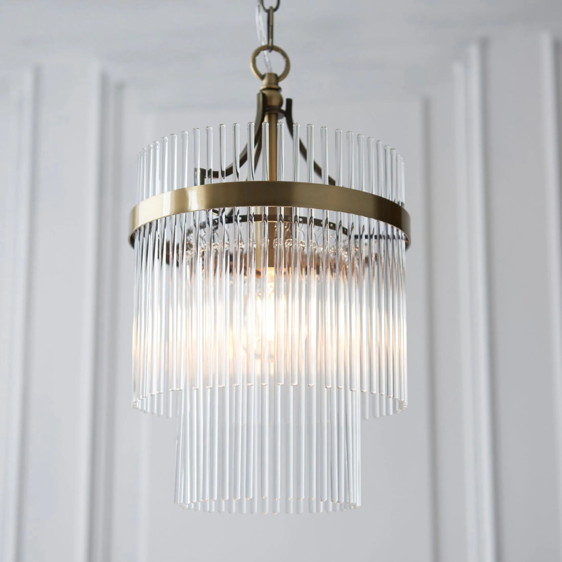 Small Antique Brass & Glass Rod Pendant Light - The Farthing