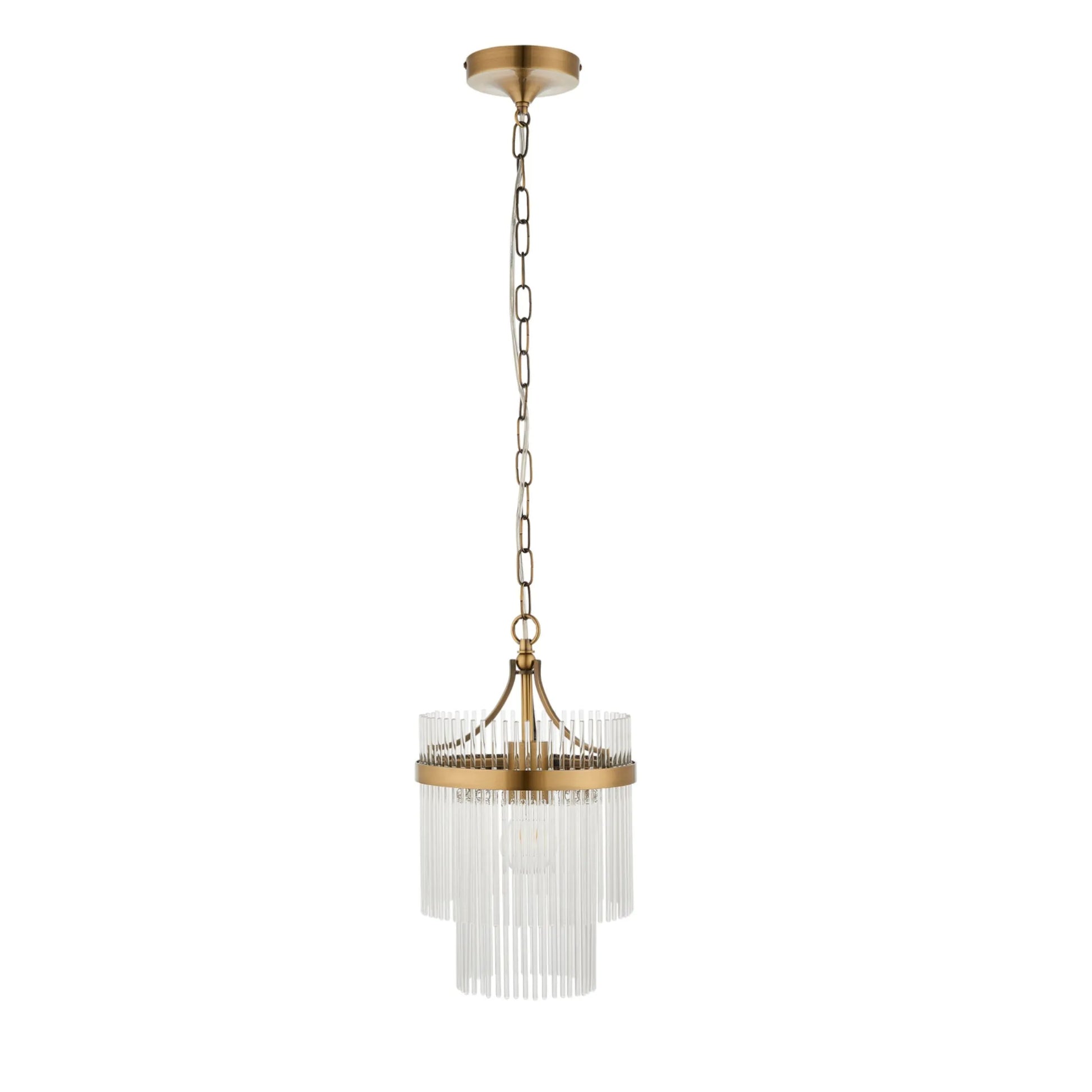 Small Antique Brass & Glass Rod Pendant Light - The Farthing