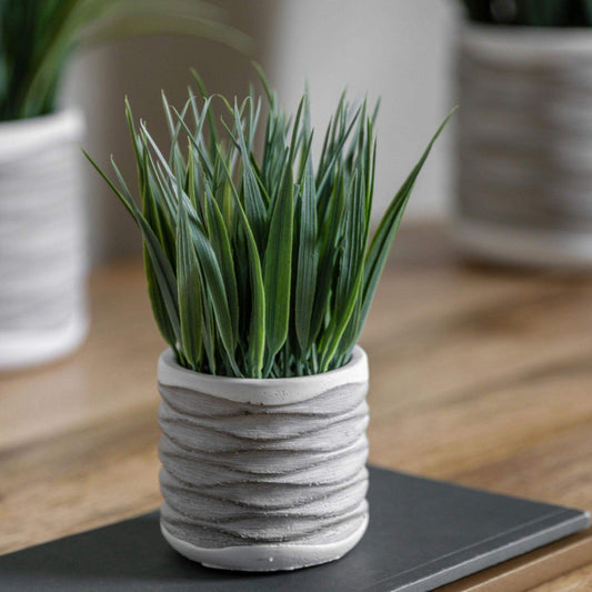 Two Small Faux Potted Grass in Rustic Pot - The Farthing