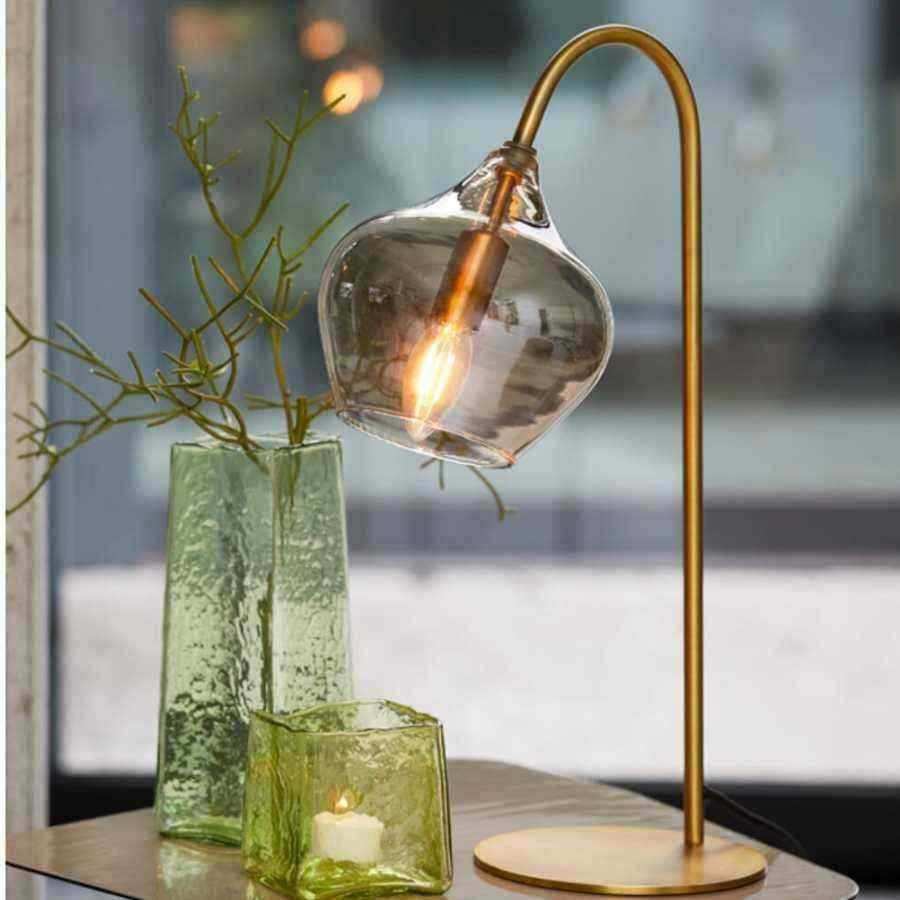Smoked Bronze Glass and gold Metal Angle Lamp - The Farthing