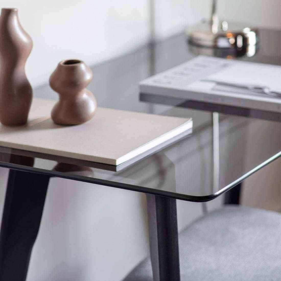 Smoked Glass & Black Oak Legged Desk - The Farthing