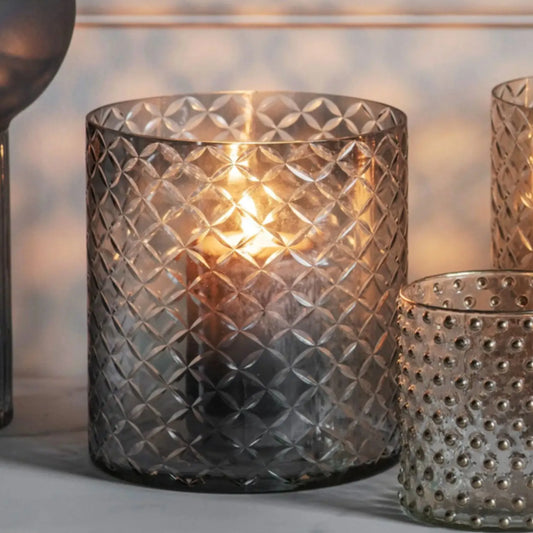 Smoked Grey Glass Hurricane Lantern - The Farthing