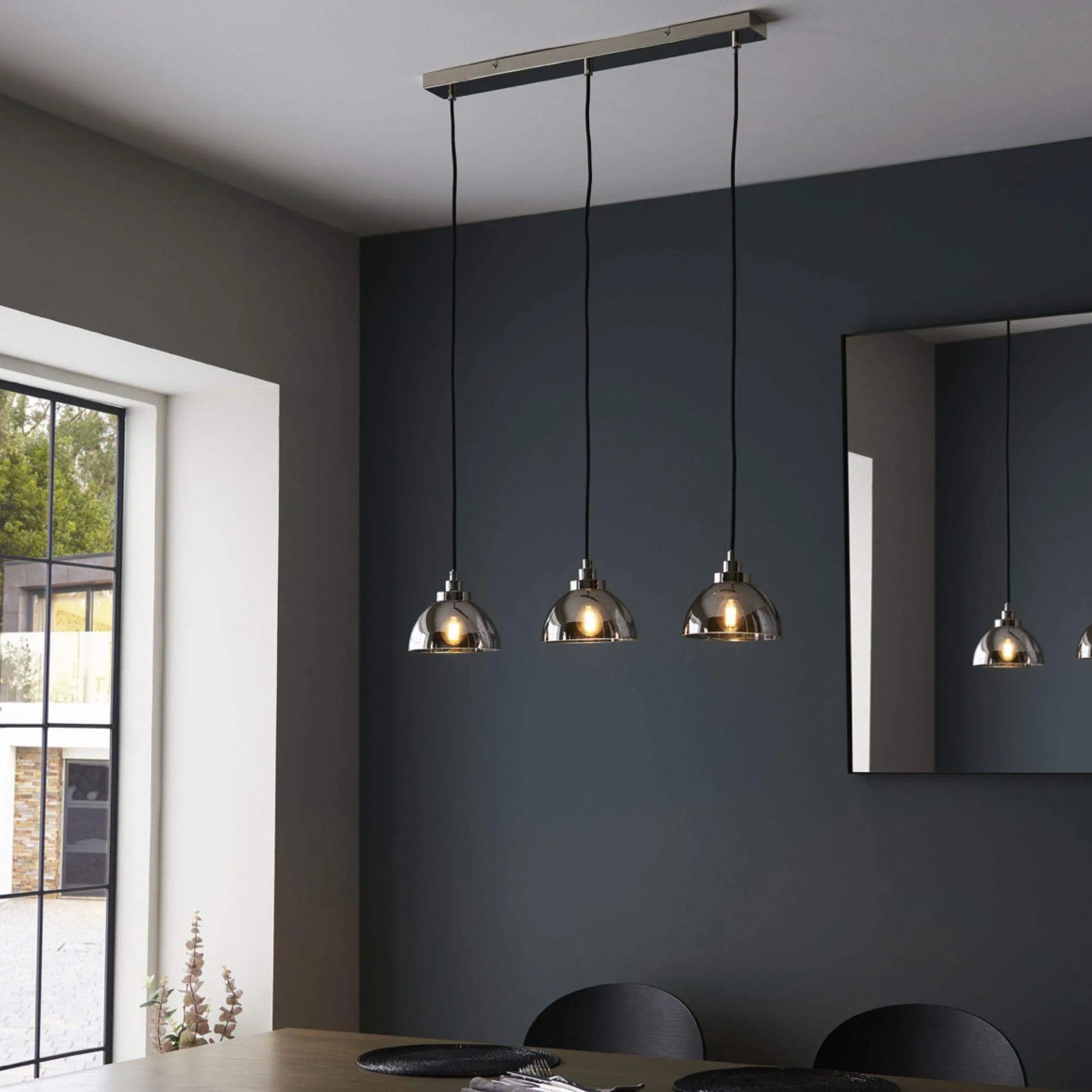 Smokey Mirror Effect Tinted Glass Trio Pendant Light - The Farthing