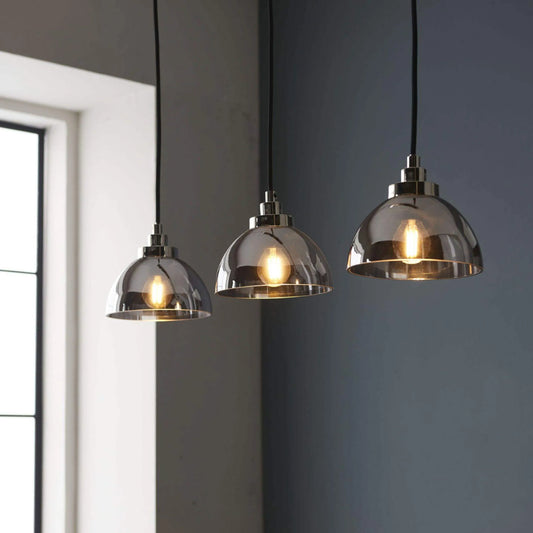 Smokey Mirror Effect Tinted Glass Trio Pendant Light - The Farthing