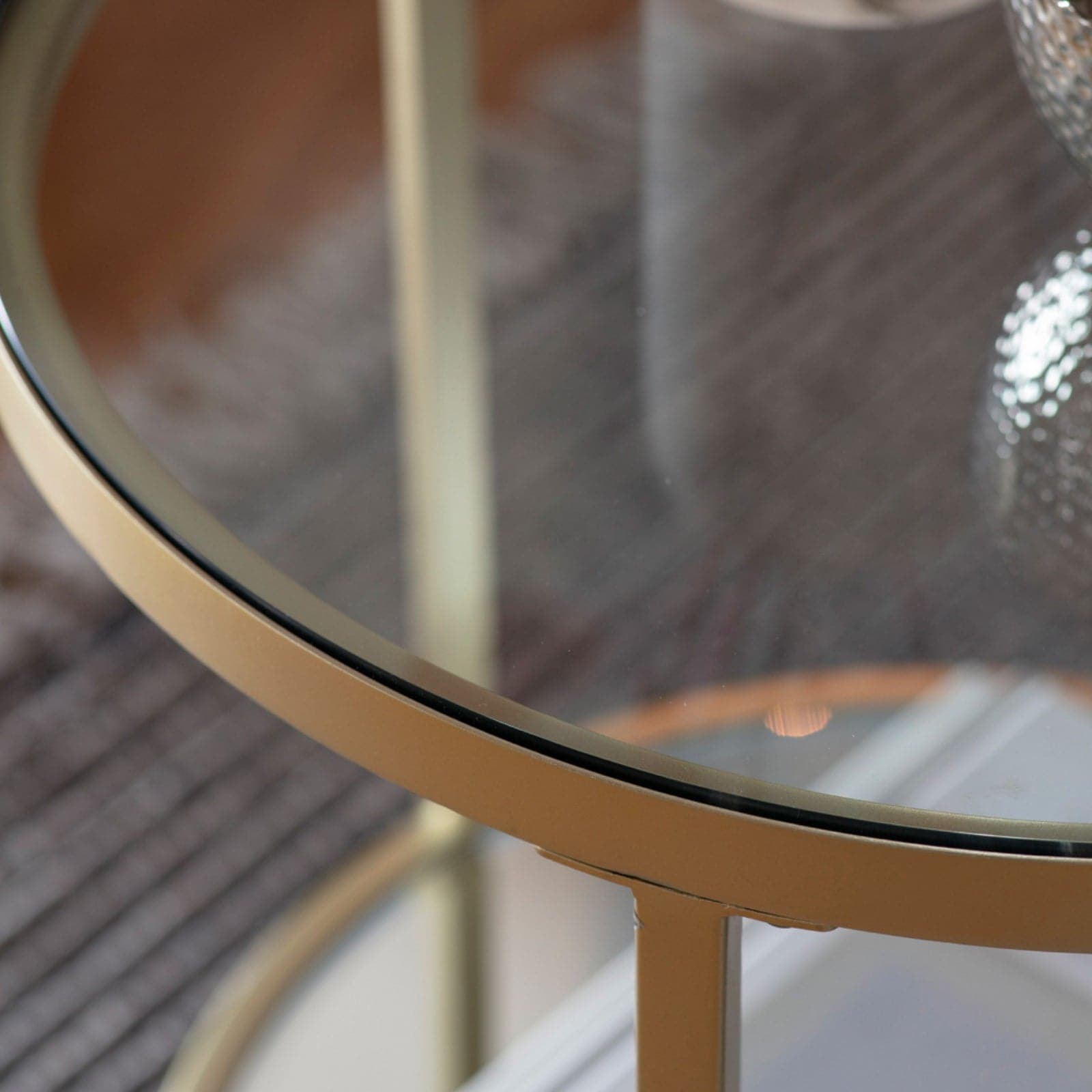 Soft Gold Glass and Mirror Display Side Table - The Farthing