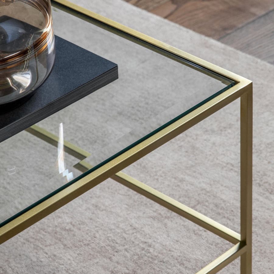 Soft Gold Metal and Glass Coffee Table - The Farthing