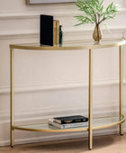 Soft Gold Metal and Glass Semi Circle Console Table - The Farthing