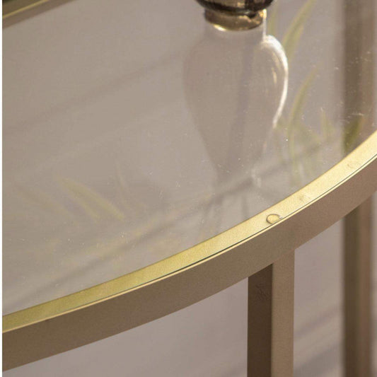 Soft Gold Metal and Glass Semi Circle Console Table - The Farthing