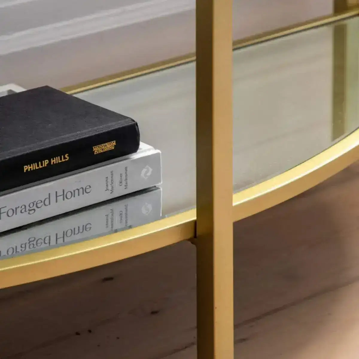 Soft Gold Metal and Glass Semi Circle Console Table