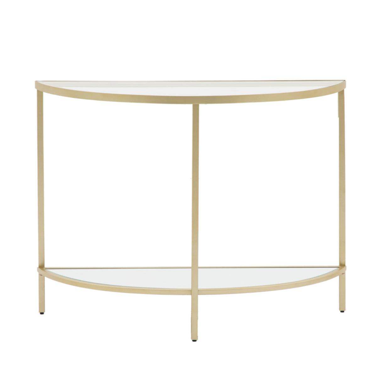 Soft Gold Metal and Glass Semi Circle Console Table - The Farthing