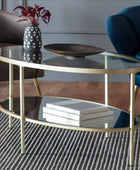 Soft Gold Oval Metal and Glass Coffee Table - The Farthing