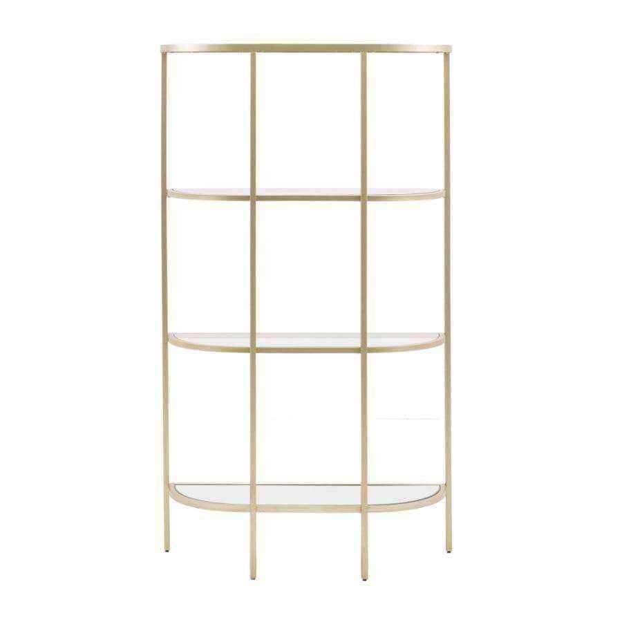 Soft Gold Oval Metal and Glass Semi Circle Shelf Unit - The Farthing