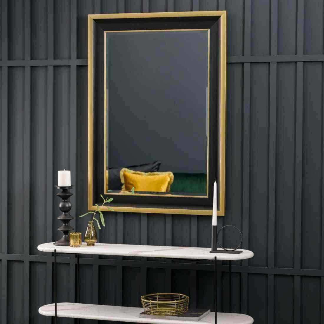Sophisticated Gold and Black Rectangular Wall Mirror - The Farthing