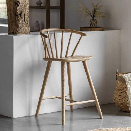 Spindle Back Oak Wood Barstool - The Farthing