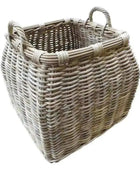 Square Base Rustic Rattan Basket with Handles 