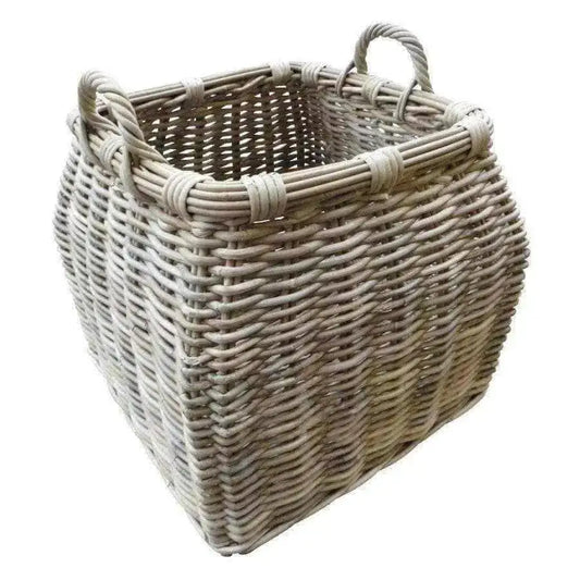 Square Base Rustic Rattan Basket with Handles 