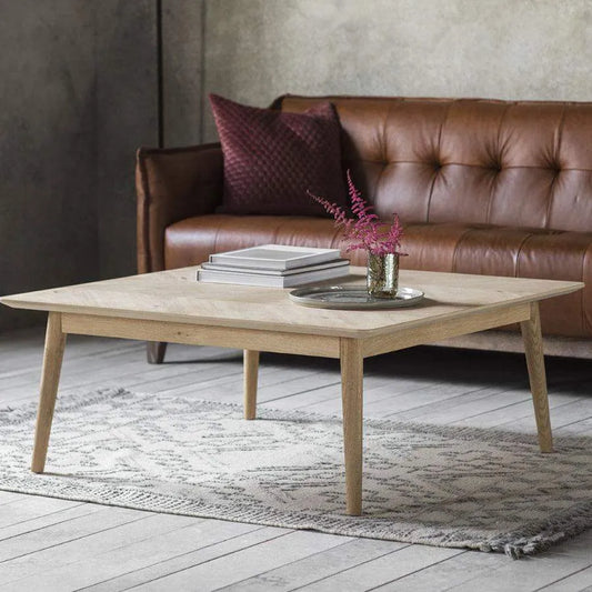 Square Chevron Topped Oak Coffee Table - The Farthing