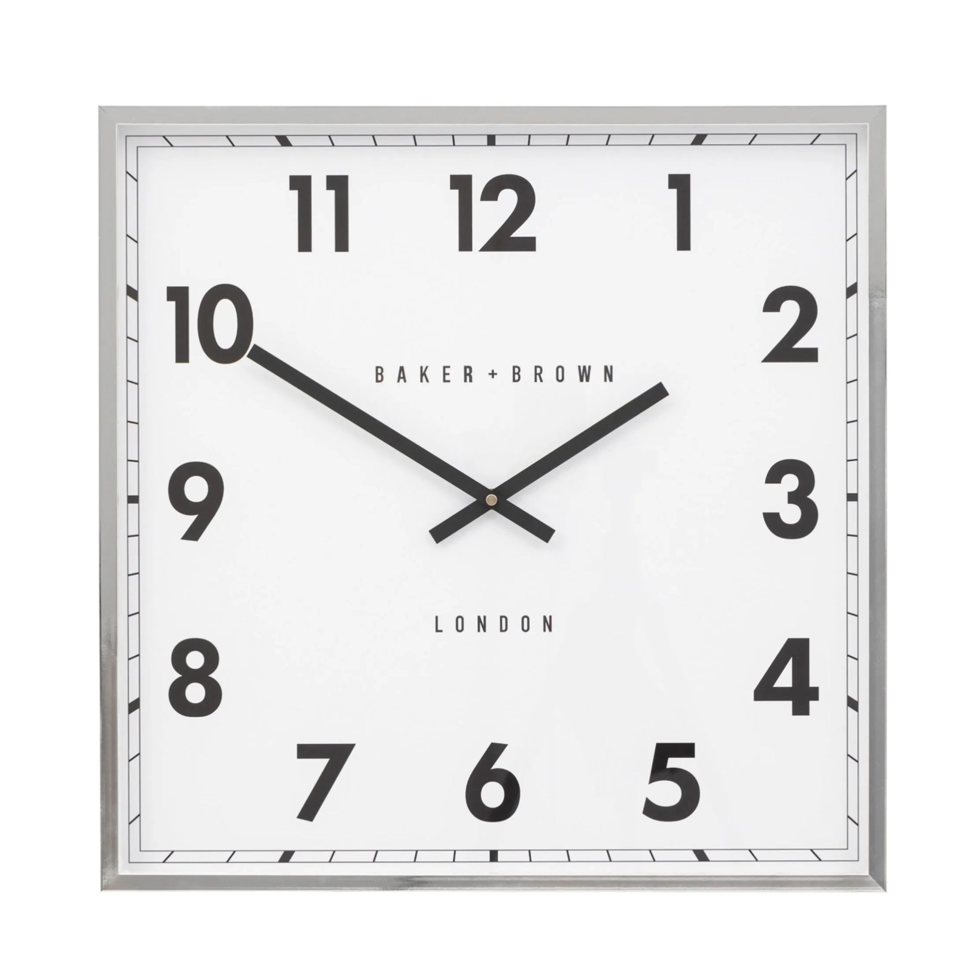 Square Chrome Frame Sleek Wall Clock - The Farthing