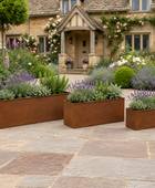 Square garden view of three planters