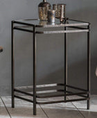 Square Glass Topped Industrial Side Table - The Farthing