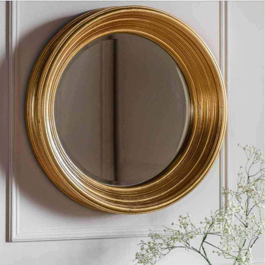 Stunning Gold Edged Round Wall Mirror - The Farthing