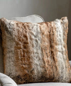 Super Soft Brown Stripe Faux Fur Cushion - The Farthing