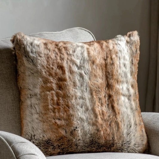 Super Soft Brown Stripe Faux Fur Cushion - The Farthing