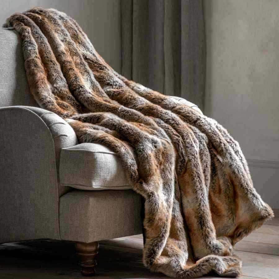 Super Soft Brown Stripe Faux Fur Throw - The Farthing