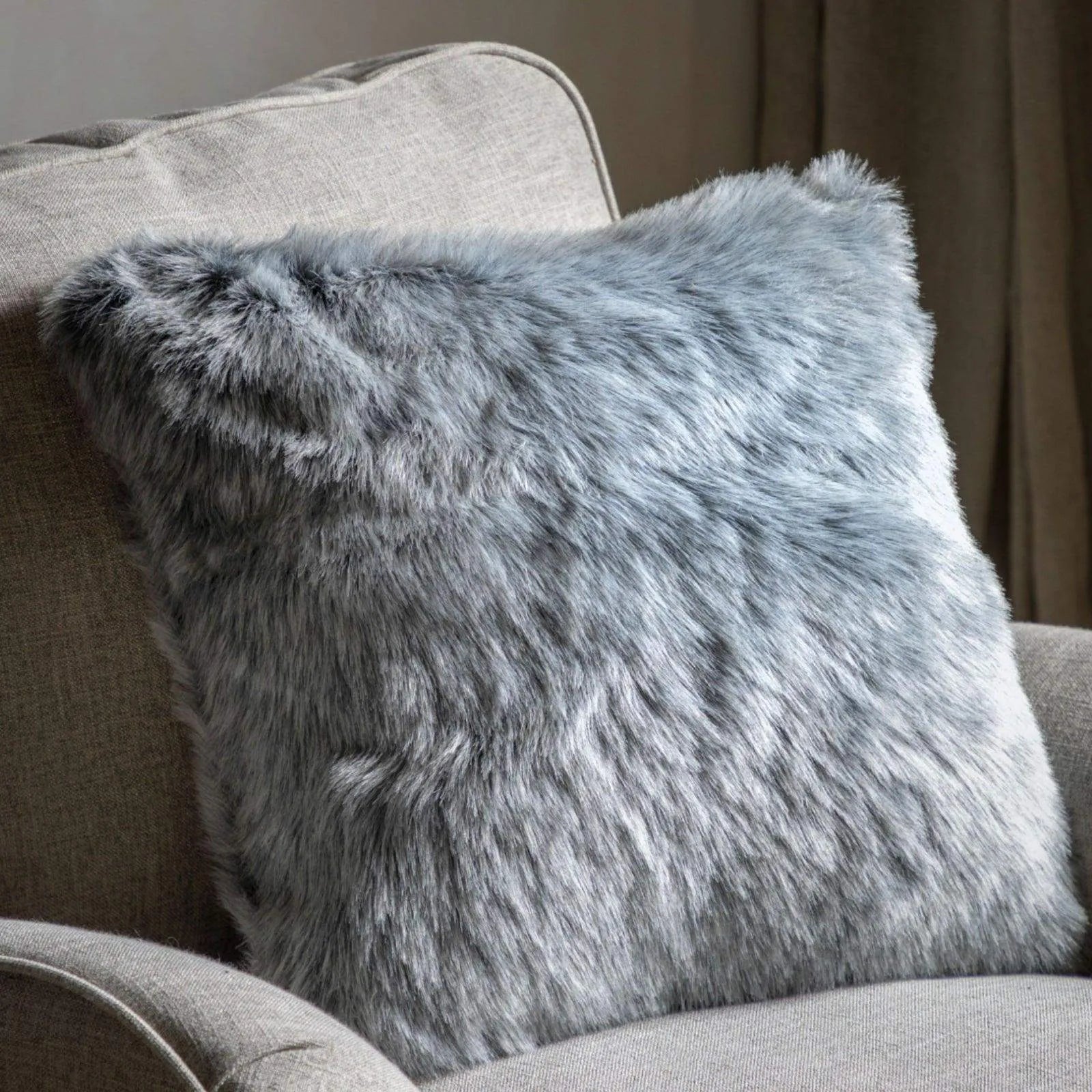 Super Soft Grey Faux Fur Cushion - The Farthing