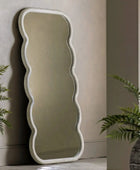 Tall Aged White Wavy Edge Leaner Mirror - The Farthing