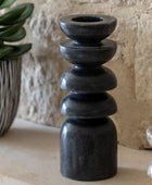 Tall Dark Marble Tea Light Holder - The Farthing