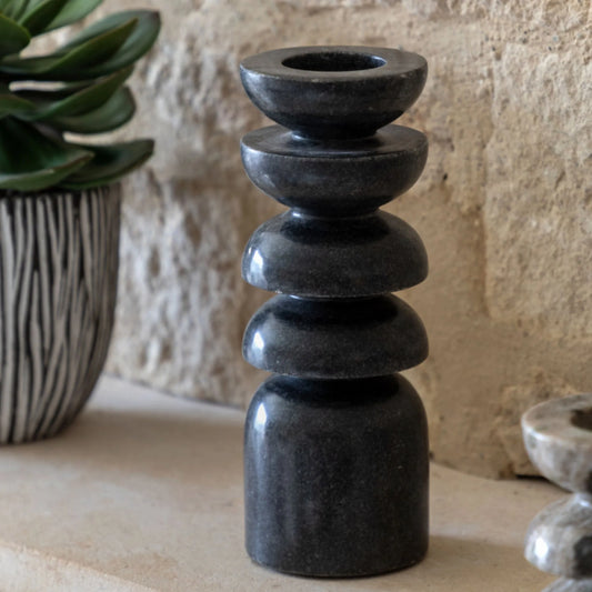 Tall Dark Marble Tea Light Holder - The Farthing