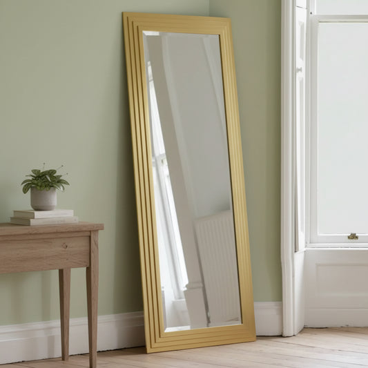 Tall Elegant Gold Rectangular Leaner Mirror - The Farthing