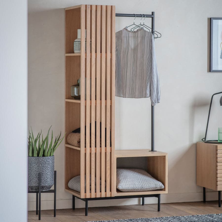 Tall Oak Slatted Open Clothes Rail - The Farthing