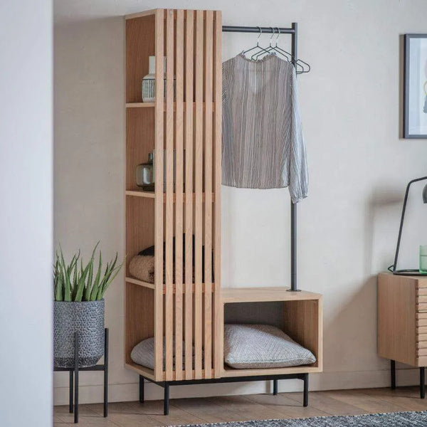 Tall Oak Slatted Open Clothes Rail