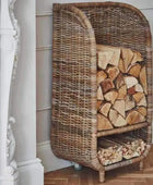 Tall Rattan Log and Kindling Trolley - The Farthing
