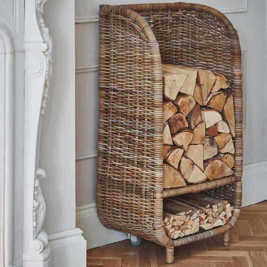 Tall Rattan Log and Kindling Trolley - The Farthing