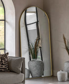 Tall Slim Gold Frame Curved Top Leaner Mirror - The Farthing