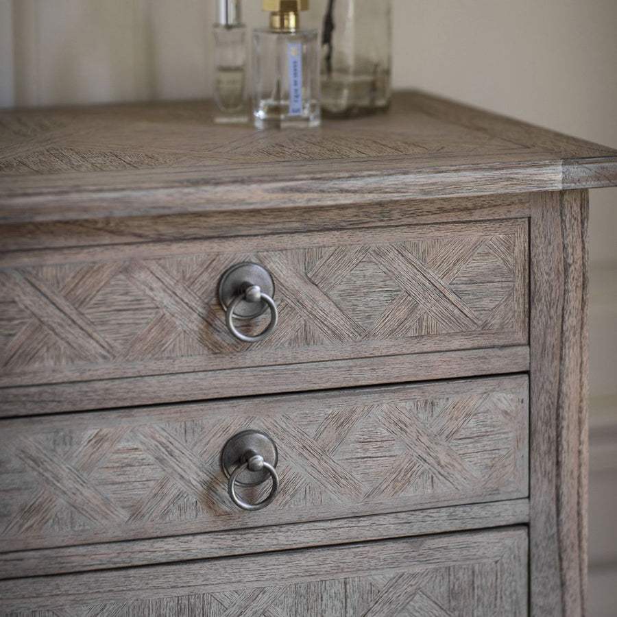 Tall Wooden Parquet Styled Chest Of Drawers - The Farthing