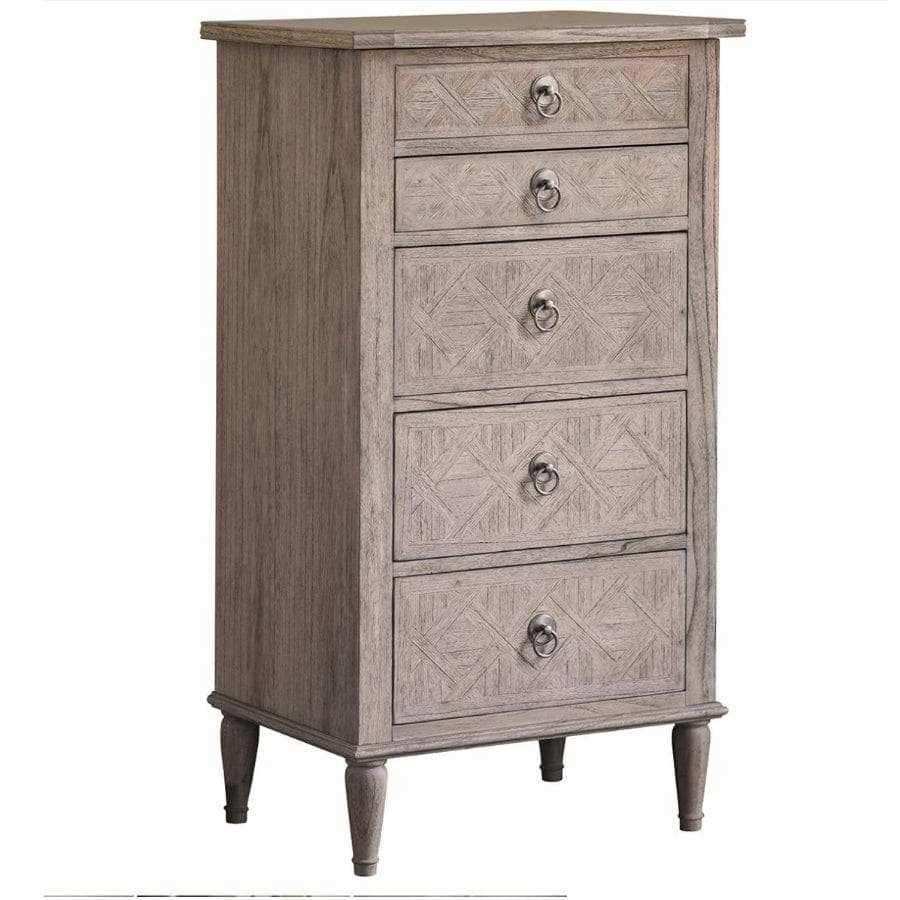 Tall Wooden Parquet Styled Chest Of Drawers - The Farthing