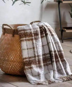 Tan & Cream Checked Faux Mohair Throw - The Farthing