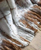 Tan & Cream Checked Faux Mohair Throw - The Farthing