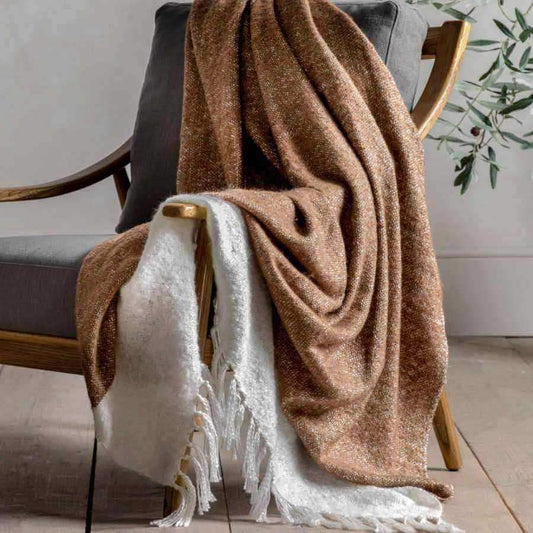 Tan & Cream Stripe Faux Mohair Throw - The Farthing