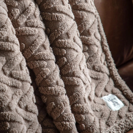 Taupe Herringbone Faux Fur Throw - The Farthing