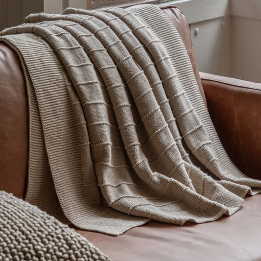 Taupe Subtle Knit Stripe Throw - The Farthing