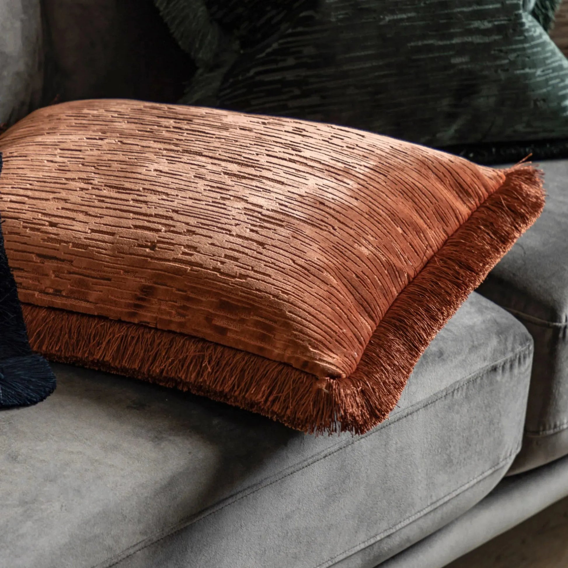 Terracotta Velvet Fringe Cushion - The Farthing