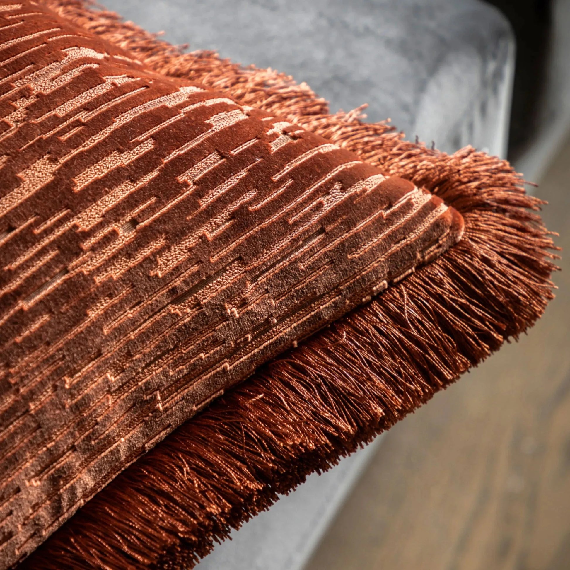 Terracotta Velvet Fringe Cushion - The Farthing