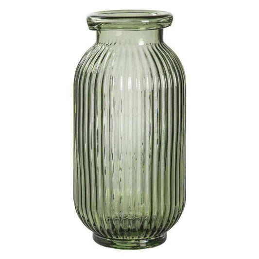 Textured Ribbed Translucent Green Glass Vase - The Farthing